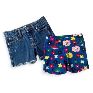 Epic Threads Denim Shorts and Hanna Andersson Floral Bike Shorts Set Girls 4T